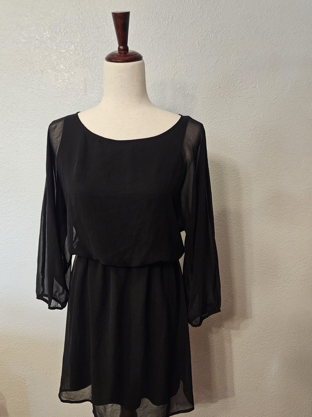 Express Black Long-Sleeve Sheer Blouson Dress